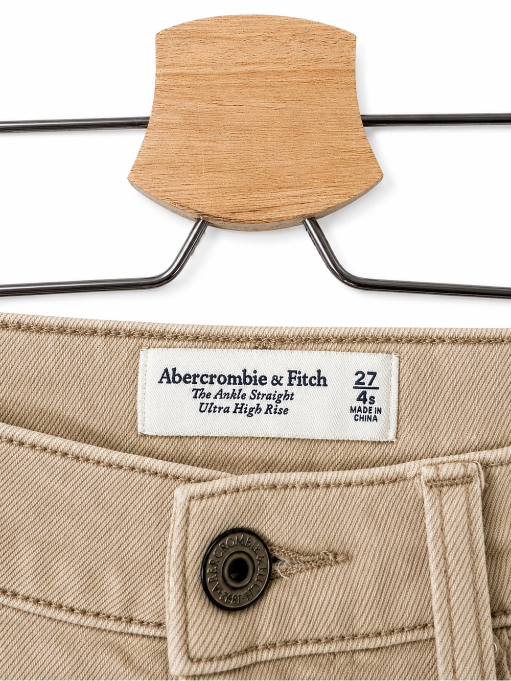 Abercrombie & Fitch Women's Beige Ankle Straight Ultra High Rise 90s Leg Jeans - Picture 6 of 6